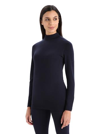 Midnight Navy Women's Icebreaker Merino 260 Tech Long Sleeve Turtleneck Base Layers | USA 1827RVDW